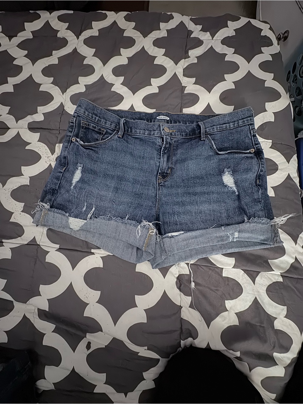 Old Navy Dark Blue Distressed Denim Roll-Hem Shorts